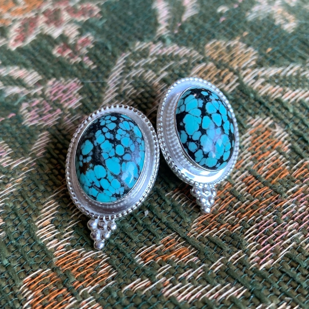 925 Hubei Spiderweb Turquoise Earrings